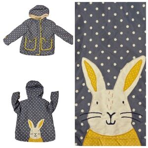 Mini Boden Anorak Polka Dot Bunny Rabbit Jacket Coat Hood Sherpa Lined 3-4 Years